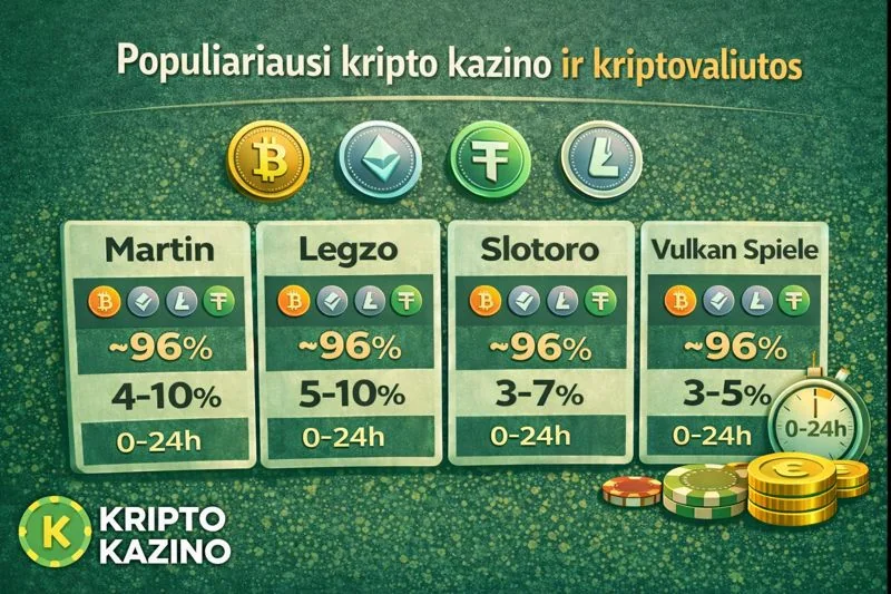 Populiariausi kripto kazino ir kriptovaliutos – Bitcoin, Ethereum, USDT ir RTP palyginimas